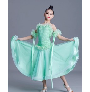 Girls mint yellow lace ballroom dance dresses waltz tango foxtrot smooth dance long gown pageant party show ball gown